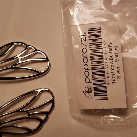 Silver Butterfly Earrings Paparazzi - Picture 2 of 3